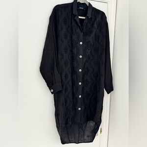 Rachel comey embroidered black linen top tunic dress
